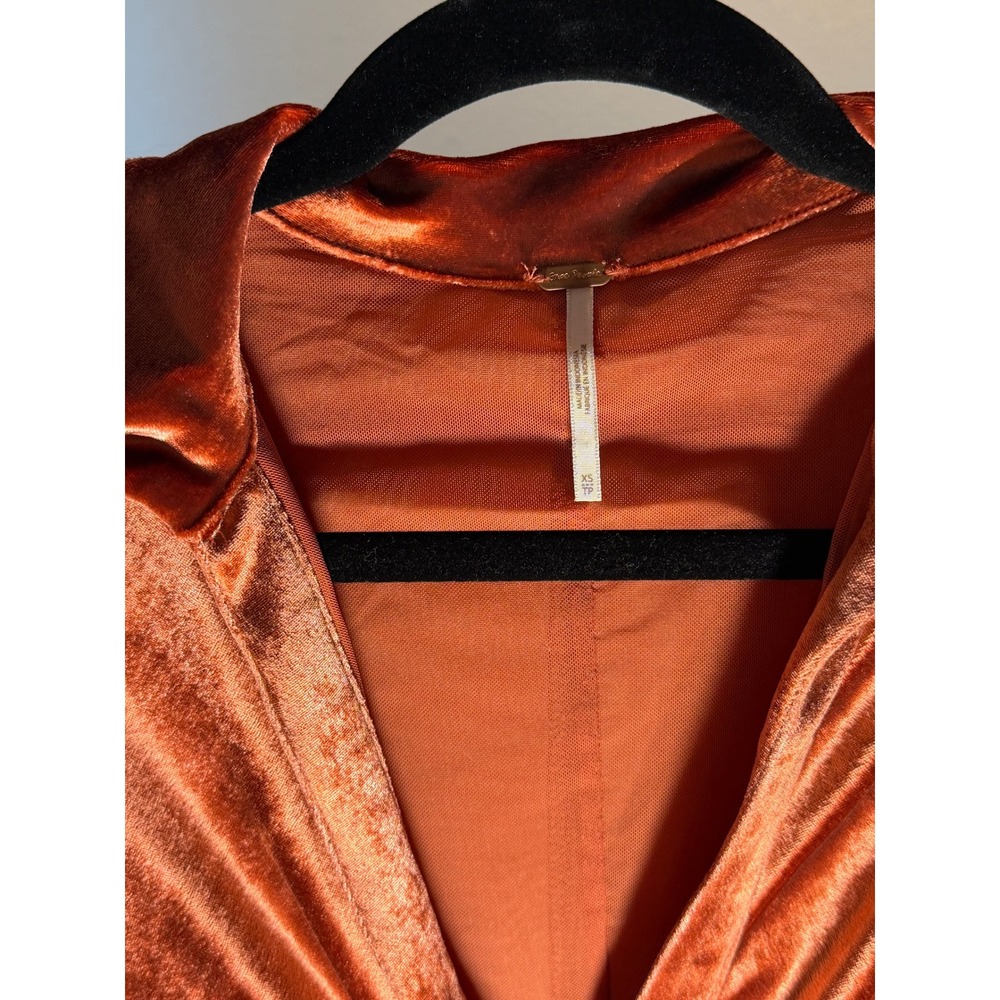 Free People Womens Shayla Velvet Ruched Mini Dress Rust Orange XS - Picture 3 of 3